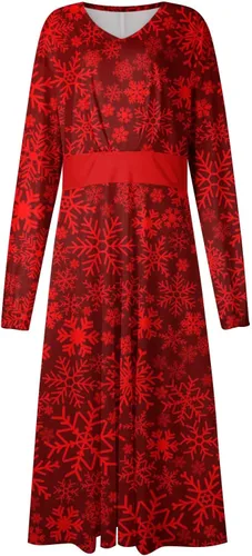 Vista 3 de Vestidos elegantes para mujer, otoño e invierno, casual, a la moda, con cuello en V, manga larga, estampado navideño, S-2XL