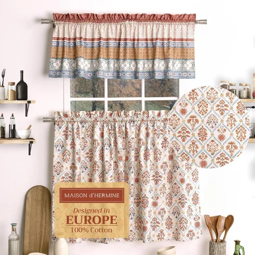 Vista 25 de Maison d' Hermine Juego de cortinas de cocina para ventanas, juego de cortinas de cocina 100% algodón, cenefas para el hogar [2 niveles