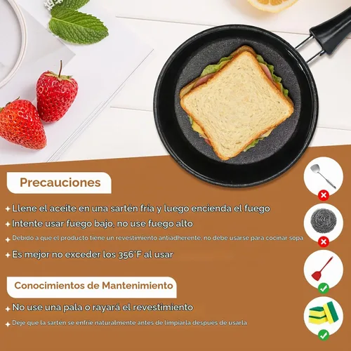 Vista 3 de HERCHR - Sartén pequeña para huevos, sartén de 4.9 pulgadas de acero inoxidable para huevos pequeños, sartén antiadherente redonda con mango