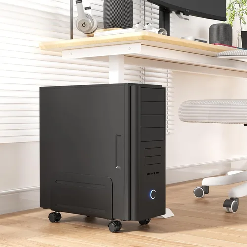 Vista 8 de AGPTEK Soporte para CPU, ancho ajustable de 4.7 a 8.2 pulgadas con 2 ruedas de bloqueo y 2 ruedas giratorias, color negro