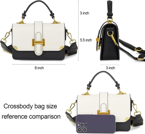Vista 5 de LL LOPPOP Bolsos de hombro con asa superior para mujer, elegantes y pequeños, de cuero, estilo cartera A-negro blanco(2035)