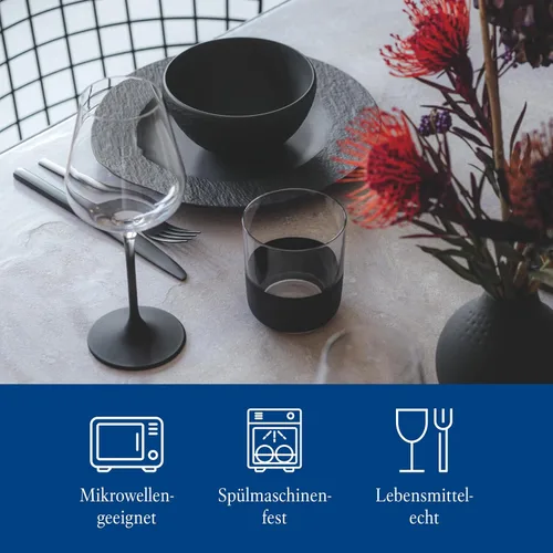 Vista 2 de Villeroy & Boch Manufacture Rock Starter - Juego de vajilla de porcelana de alta calidad, platos llanos para pasta, 2 platos, negro/gris