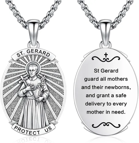 Vista 38 de Collar con colgante de amuleto de medalla de San de plata 10A-St Michael Oval