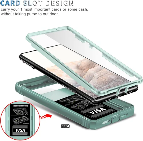 Vista 2 de Fetrim Caso para Google Pixel 6, Caja Del Teléfono De La Cubierta De La Cámara Con Soporte De Anillo De Rotación Para Google Pixel 6 - Verde