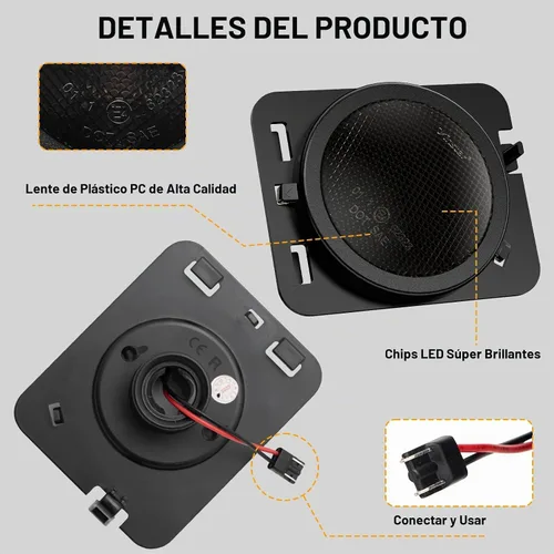 Vista 5 de Luces Marcadoras Laterales Compatibles con Wrangler JK 2007-2018 Guardabarros Delantero Conjunto de Lámpara LED Completa Lente Ahumado