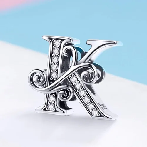 Vista 4 de Plata de ley 925 maciza con piedras cúbicas, opciones de regalo completas AZ alfabeto encantador, letras abalorios para pulseras europeas Pandora