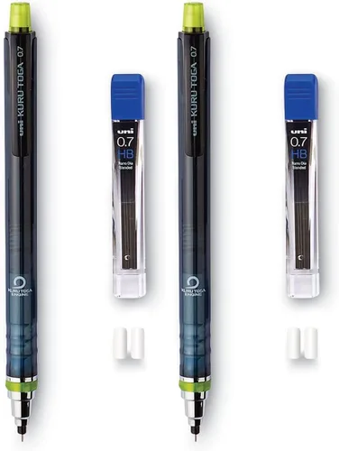 Vista 3 de Portaminas Uni-Ball Kuru Toga con recargas de plomo de 0.7 mm y borradores de lápiz; HB #2