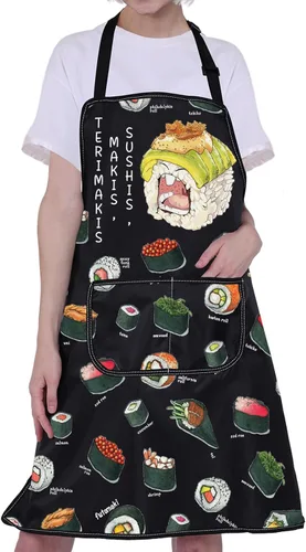 Vista 6 de CMNIM Delantales japoneses para sushi con bolsillos, para sushi, chef, para sushi, cocina, cocina japonesa, para regalar a los amantes del sushi