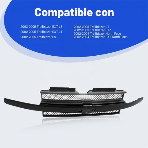 Vista 6 de CarPartsDepot - Parrilla frontal para Chevy Trailblazer 02-05, color negro y gris