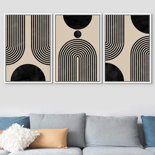 Vista 230 de SIGNFORD - Set de obras de arte en lienzo enmarcado para pared, ilustraciones abstractas de neblina del desierto en tonos neutros beige y marrón