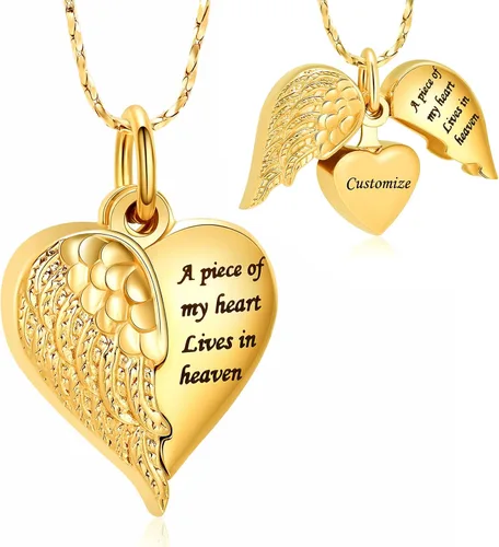 Vista 27 de Imrsanl Collar con dije de urna de cremación en forma de corazón para cenizas humanas – Un pedazo de mi corazón vive en el cielo