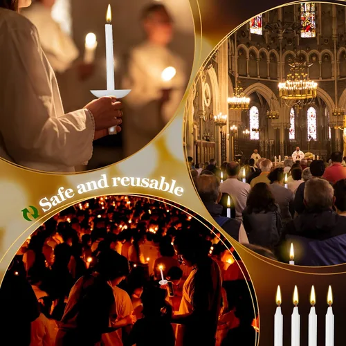 Vista 6 de MTLEE 100 juegos de velas blancas de vigilia de iglesia a granel con protectores de goteo de velas de plástico para servicio de velas, Navidad