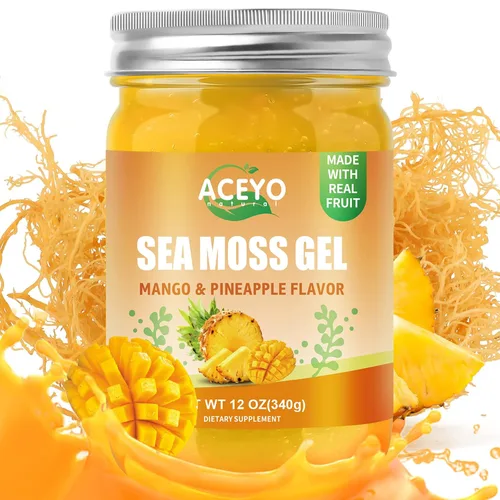 Vista 7 de ACEYO Gel de musgo marino irlandés (18 onzas) crudo vegano mango sabor piña 102 vitaminas y minerales cosechados en la naturaleza sin OMG