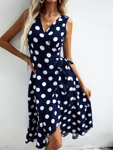Vista 5 de MakeMeChic Vestido midi de verano con volantes y cuello en V para mujer