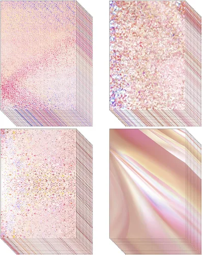 Vista 7 de Kosiz 100 hojas de cartulina holográfica metálica, cartulina brillante con purpurina iridiscente, papel de espejo iridiscente de 8.5 x 11 pulgadas