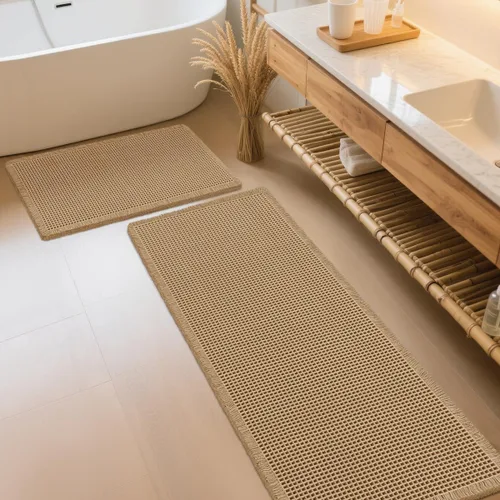 Vista 69 de IM HOME Tapete de baño de punto gofre, color caqui, de 24 x 17 pulgadas, tejido bohemio, moderno, absorbente, antideslizante, suave, lavable