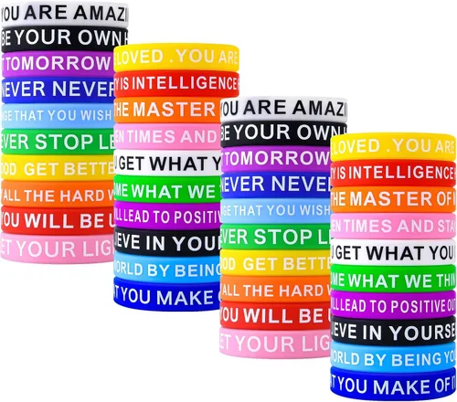 Vista 9 de Pulseras de goma con cita motivacional, pulseras de silicona inspiradoras de colores, pulseras elásticas unisex para hombres, mujeres