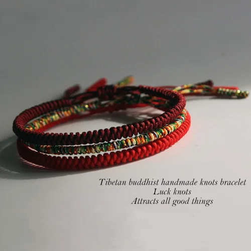 Vista 5 de Pulsera de cuerda roja de la suerte china para hombres y mujeres, oración budista tibetana, hecha a mano, cuerda de oración de yoga, pulsera