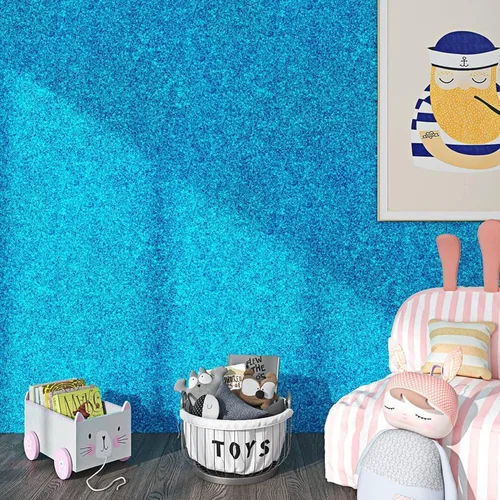 Vista 2 de FunStick Papel Tapiz con Purpurina Azul Océano Adhesivo y Despegable Autoadhesivo Papel de Contacto con Purpurina Azul Brillante Decorativo