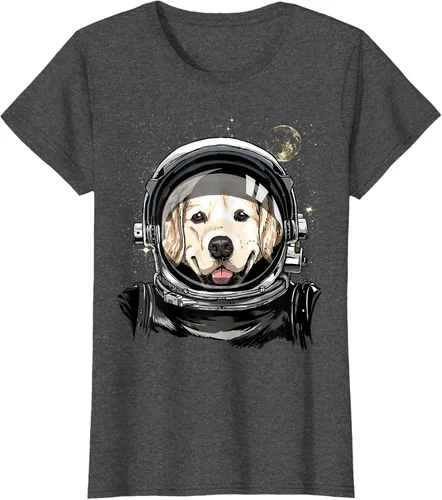 Vista 4 de Camiseta para amantes de los perros de los astronautas del espacio exterior Golden Retriever Lover, Negro