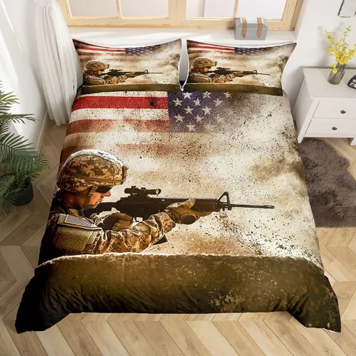 Vista 15 de American Flag Bedding Set Twin for Boys Teens Men Retro Army Green Camo Usa Flag Comforter Cover Military Camouflage Soldier Duvet Cover for Kids
