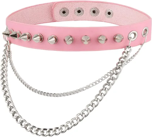 Vista 13 de HZMAN Collar Gargantilla de Cuero con Espigas Metálicas, Puños Puntiagudos y Eslabón de Seguridad para Mujeres y Hombres 01-Negro