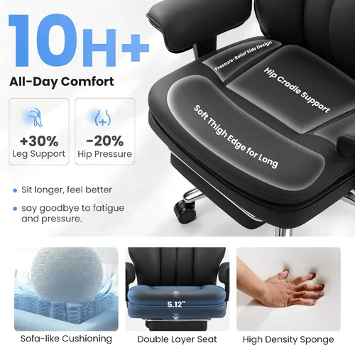 Vista 6 de BestGlory Silla de oficina grande y alta con soporte lumbar, silla de escritorio de cuero ejecutivo, silla de juegos cómoda resistente con cojín