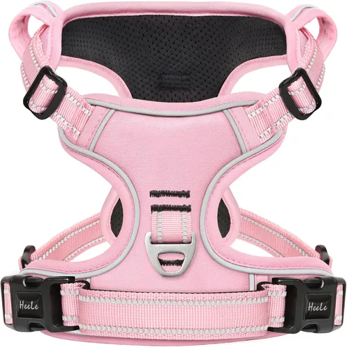 Vista 12 de HEELE Arnés para perro pequeño sin tirones con mango suave, arnés reflectante ajustable, color negro, XS Reflective Front Clip Vest with Control