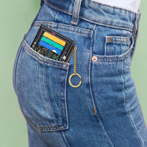 Vista 6 de Nipichsha Cartera pequeña para mujer, tarjetero delgado de cuero con bolsillo frontal y cremallera y llavero (diente de león), Diente de león