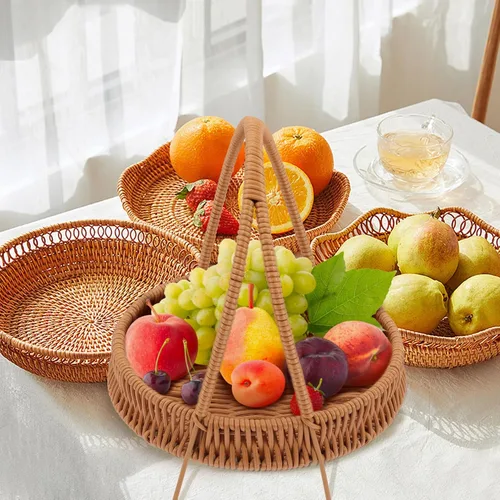 Vista 6 de Kichvoe Cesta de frutas para el hogar, bandeja para servir postres, portátil, soporte para cupcakes para el hogar, panadería, tienda elegante