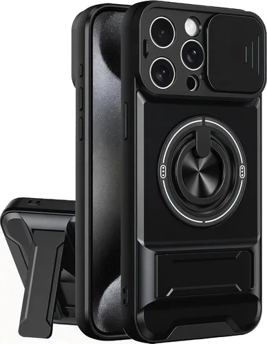Vista 25 de Dssairo Funda para iPhone 15 con anillo magnético de rotación de 360° compatible con carcasa MagSafe Slide para cámara, soporte plegable, funda Negro