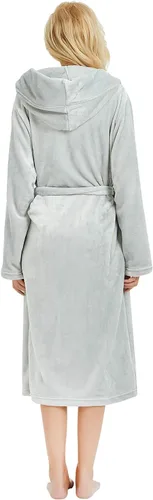Vista 19 de HEARTNICE Bata de forro polar con capucha para mujer, bata de baño suave para mujer, bonito abrigo largo para casa