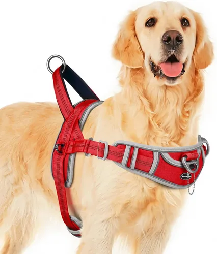 Vista 10 de ADVENTUREMORE Arnés para perro mediano - sin tirones, chaleco reflectante ajustable con asa de clip frontal para entrenamiento y caminata - Negro