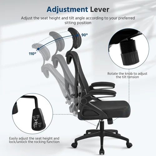 Vista 7 de Yaheetech Silla ergonómica de oficina con reposacabezas, soporte lumbar, color negro (paquete de 2)