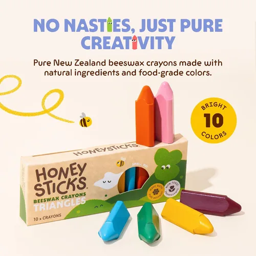 Vista 2 de Honeysticks - Ceras triangulares (paquete de 10) - 100% cera de abejas pura, colores de grado alimenticio, ceras no tóxicas para bebés, niños