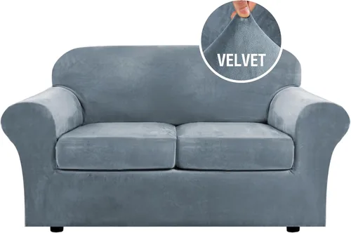 Vista 38 de H.VERSAILTEX - Funda elástica para sofá de 2 piezas, funda protectora de terciopelo, suave, con parte inferior elástica, con un ancho de hasta 49