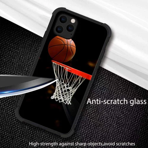 Vista 4 de Funda compatible con iPhone 11 Pro Max, plexiglás con patrón de aro de baloncesto para niños y hombres, funda antiarañazos a prueba de golpes