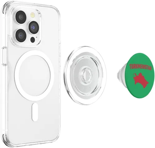 Vista 4 de Isolated red silhouette of a map of Turkmenistan PopSockets MagSafe PopGrip for iPhone