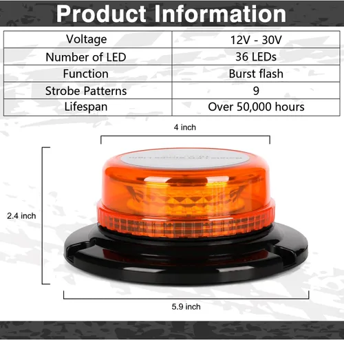 Vista 2 de RONSTA 2 luces de baliza para camiones, luz estroboscópica LED, 12 V-24 V, ámbar, 36 luces LED intermitentes de seguridad con magnético y cable