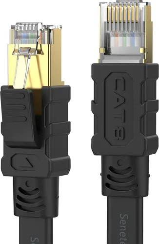 Vista 8 de Senetem Cable Ethernet Cat 8 de 3 pies, paquete de 2 unidades, cable de conexión de red de Internet plano de alta velocidad de 40 Gbps 2000 Mhz