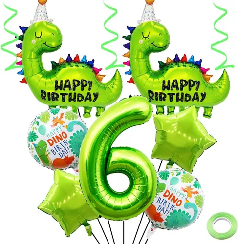 Vista 11 de Globos de cumpleaños de dinosaurio número 2, globo de aluminio de aluminio con el número 2 para fiestas temáticas de dinosaurios, decoración