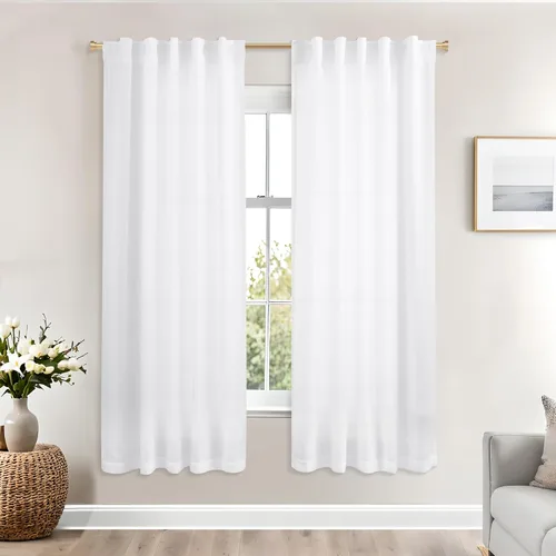 Vista 80 de Mrs.Naturall Cortinas negras de 45 pulgadas de largo, cortinas cortas de lino transparente para privacidad para cocina, dormitorio, ventanas