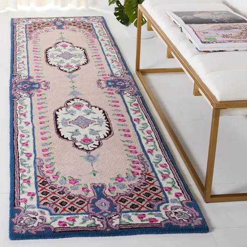 Vista 49 de SAFAVIEH Bellagio Collection - Alfombra decorativa de 2 x 3 pies, azul y rosa, hecha a mano de lana de medallón, ideal para zonas de alto tráfico