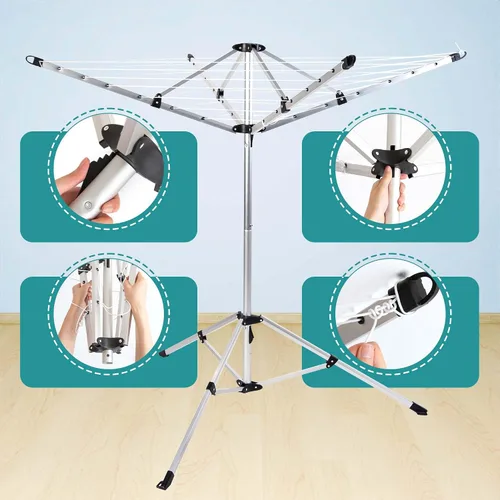 Vista 4 de JS - Tendedero de ropa de 65 pies independiente por 4 patas, estante plegable para ropa de cama y ropa de cama y ropa