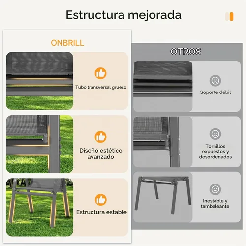 Vista 3 de ONBRILL Juego de 4 sillas de patio, sillas de comedor apilables para Gris