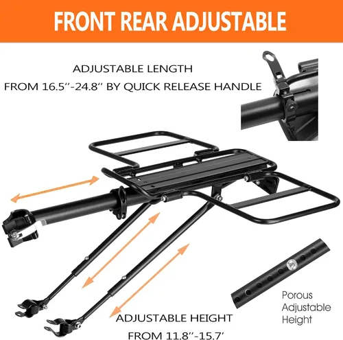 Vista 4 de Estante plegable de carga para bicicleta de alas anchas, liberación rápida, universal, gran capacidad, altura ajustable de 24 a 29 pies