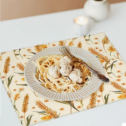 Vista 6 de Wheat Pattern Placemats Set of 6 Resistant Table Mats Washable Place Mats for Dinner Party Table Decoration