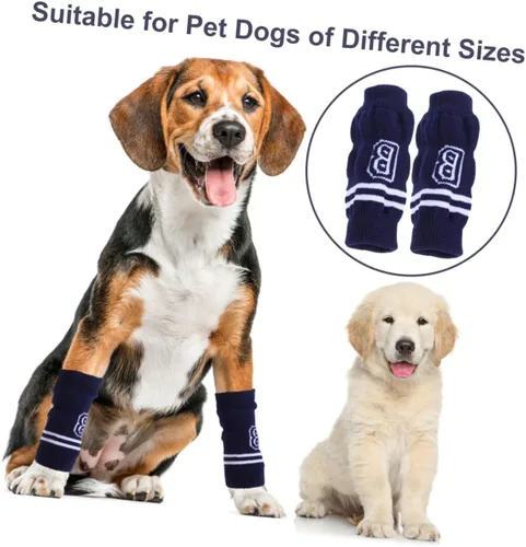 Vista 3 de HANABASS 4 piezas de protectores de codo para mascotas, mangas de punto para perros, diseño de letras y cómodos calentadores de piernas, fáciles
