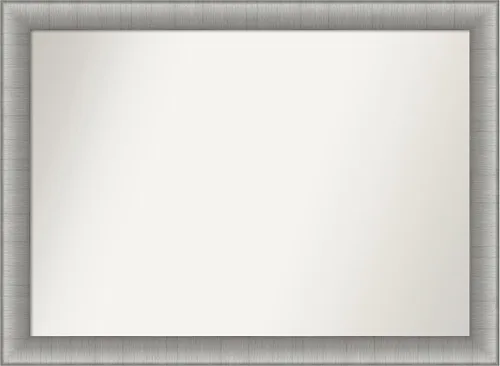 Vista 403 de Amanti Art Espejo de baño plateado para sobre el fregadero, 28 x 37 pulgadas, elegante espejo rectangular de peltre cepillado, marco de madera