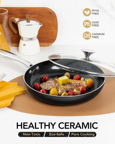Vista 3 de MICHELANGELO Sartén pequeña – Sartén antiadherente de 8 pulgadas con tapa, sartenes de cerámica no tóxicas con mango de acero inoxidable, sartén